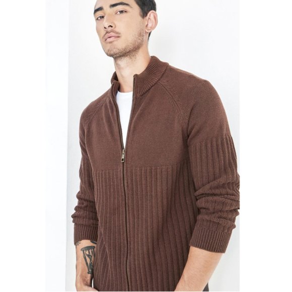Men's Zip Up Sweater BROWN (MYK-004) - Picture 1 of 4